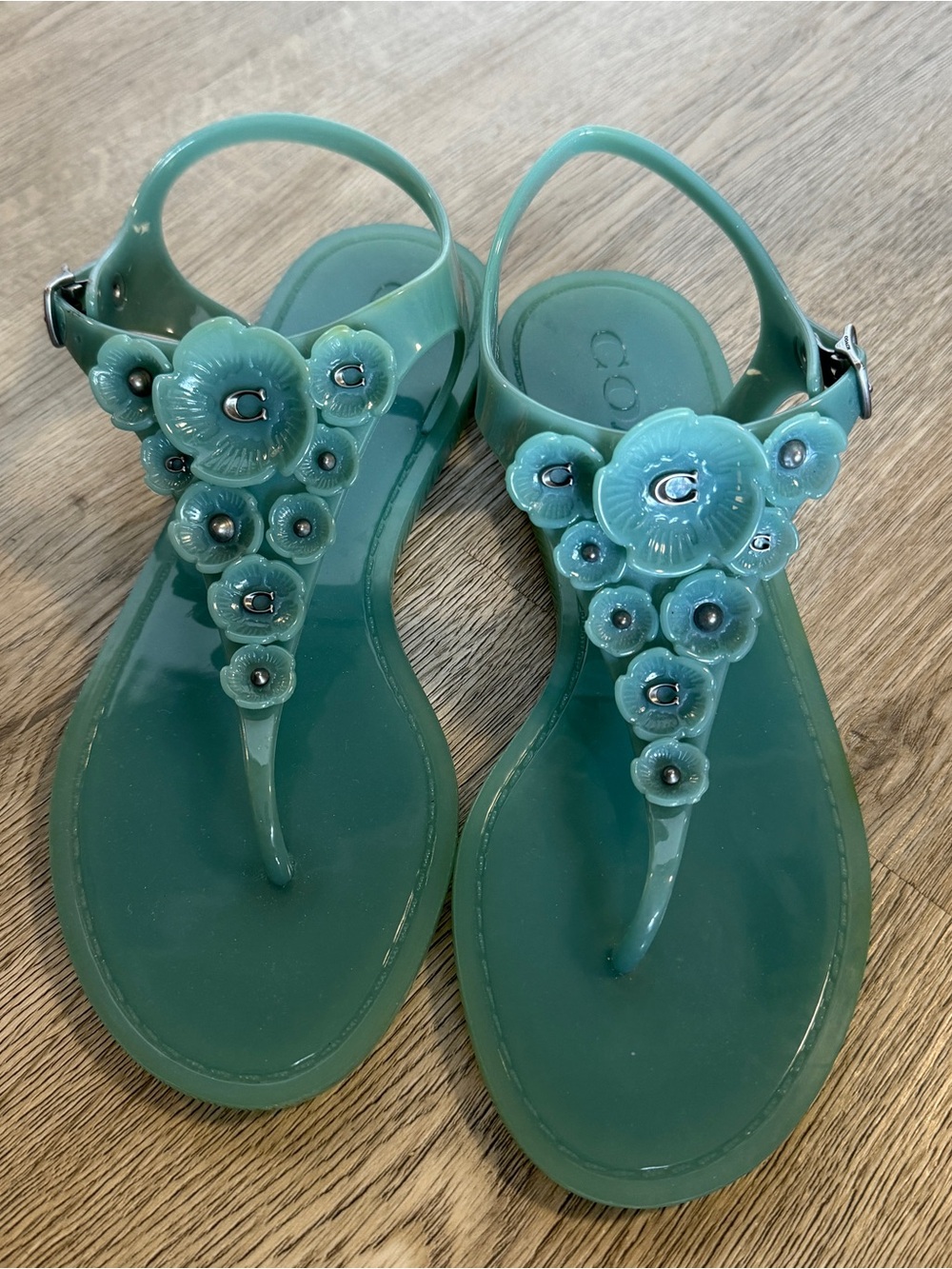 Coach Teal Floral Jelly Sandals